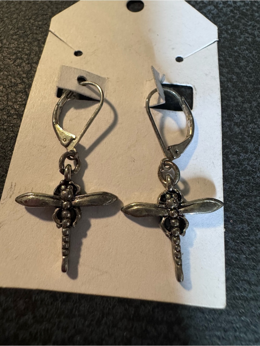 Dragonfly Dangle Earrings in Antique Silver Tone